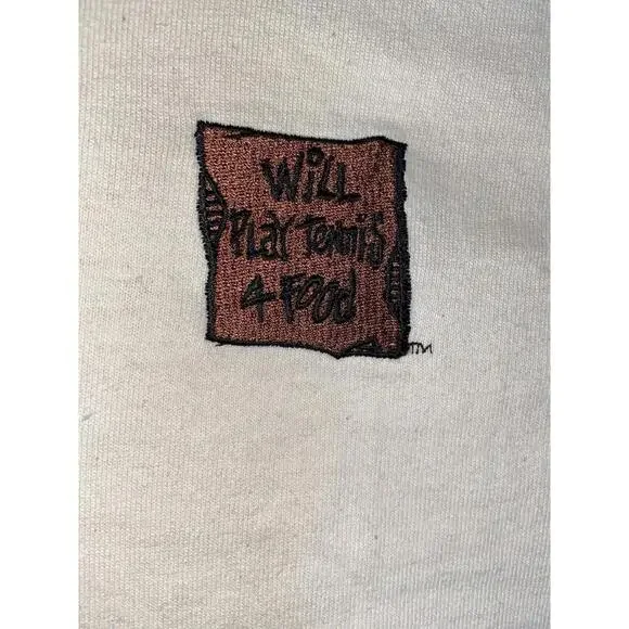 Vintage Will Play Tennis For Food Polo Shirt Mens Large Beige Made In USA Rare * - Picture 1 of 13